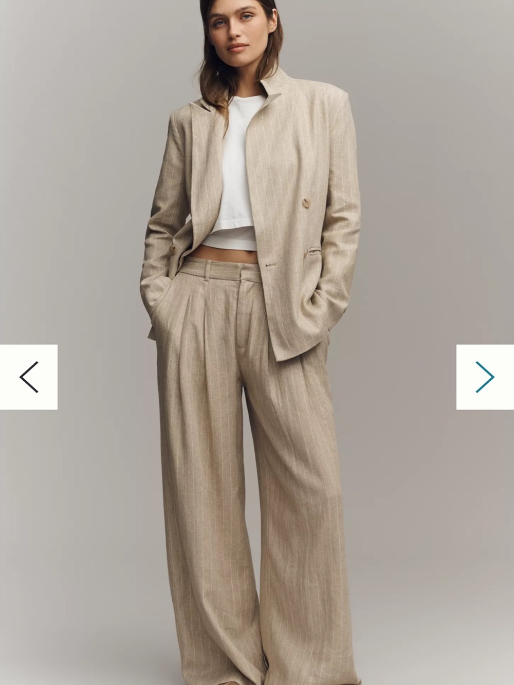 Maeve Wide-Leg Pleated Pants in Light Beige